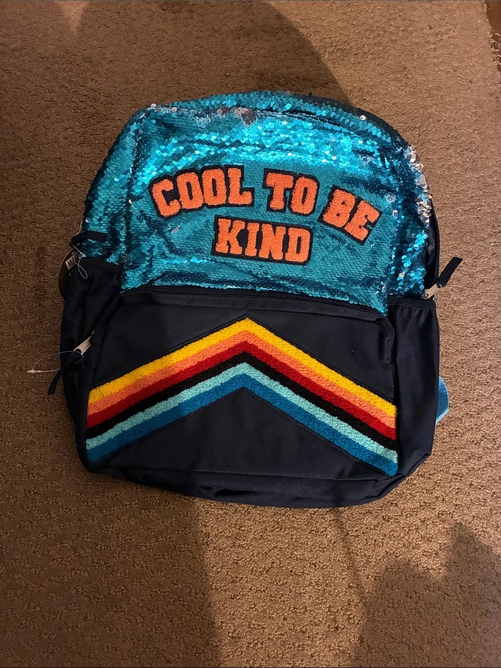 Kids Sequined Blue 'Cool To Be Kind' Backpack New